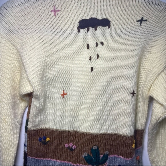 Handmade Kids Knit Zip Hoodie Jacket Llama Embroidery Village Scene Size M 8-10 - Picture 8 of 11